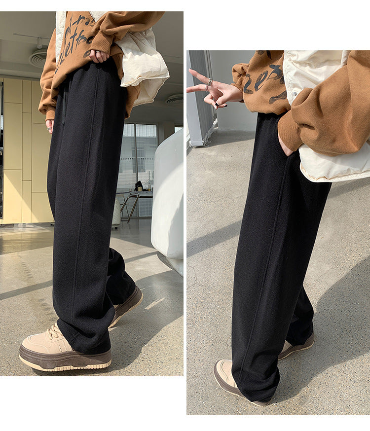 Fleece-lined High Waist Matchet Pants Soft Glutinous Leisure Warm Straight Glutinous Rice Pants