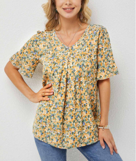 Summer New Floral Print Short Sleeve T Shirt