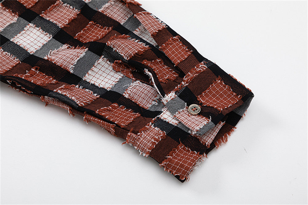 Loose Casual American High Street Frayed Design Lapel Shirt