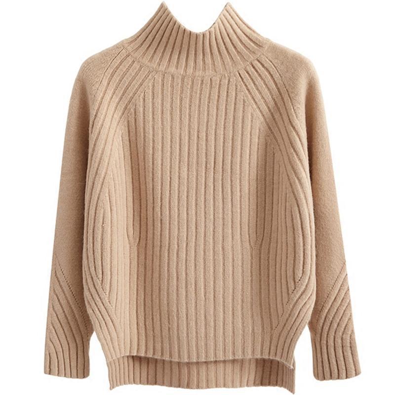 Pure Color Half Collar Sweater Women's Long-sleeved Front Short Back Long Knitted Bottoming Shirt