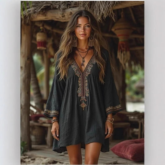 Retro Cotton And Linen Bohemian Printed Dress