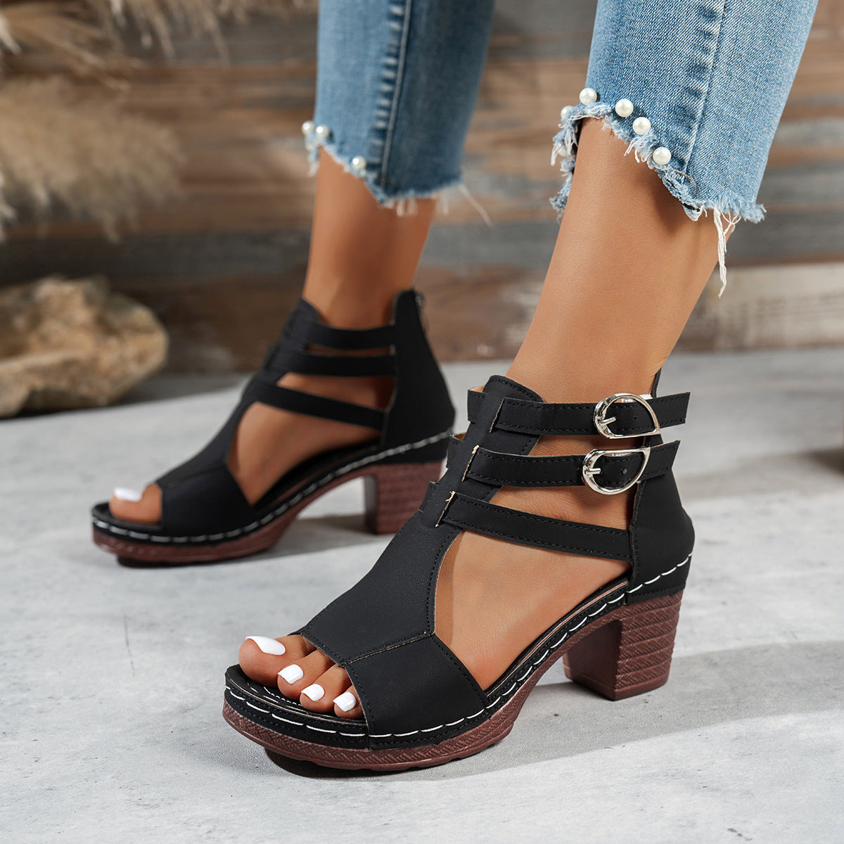 Womens Stylish Casual Peep-toe Wedge High-heeled Sandals