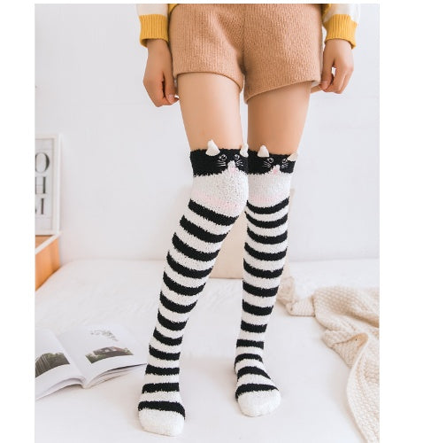 Fall Winter Over The Knee Plus Long Coral Fleece Floor Socks