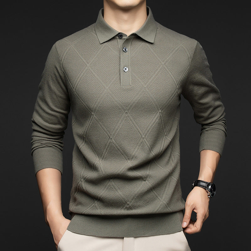 Revers Langærmet Business Casual Strikket Sweater til Mænd (Mellemalder)
