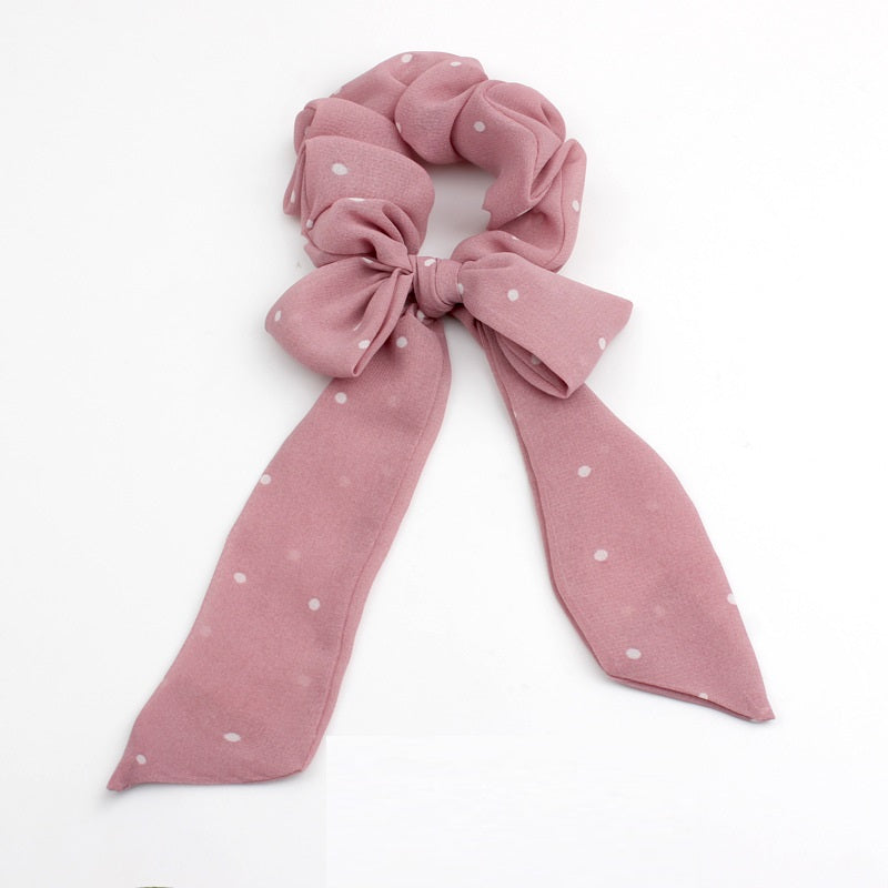 match And Cute Bow Ribbon Small Polka Dot Chiffon Ponytail Released Circle Head Accessories