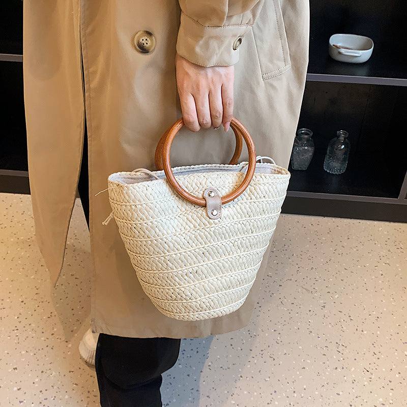 Ring-totetaske flettet afslappet skuldertaske