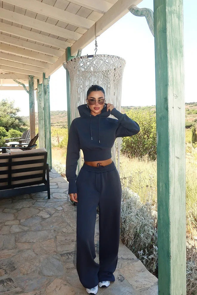 Round Neck Long-sleeve Suit Women's Pocket Pants