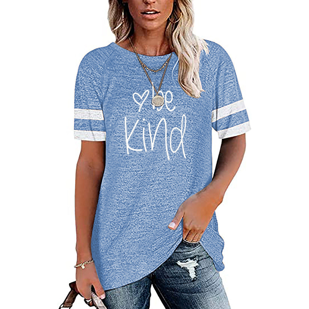 Printed Contrast Panel Round Neck Short Sleeve T-shirt