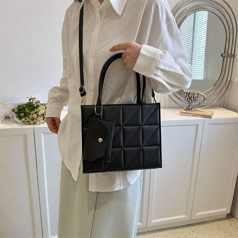 Fashionternet Plaid Skulder Med Lille Pung Enkel Elegant Bærbar Firkantet Tote Damehåndtaske