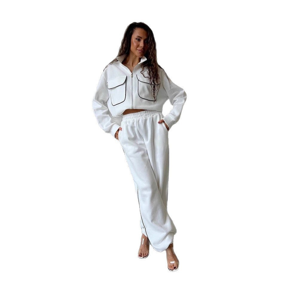 Street-style Half-zip Casual Sportswear Set