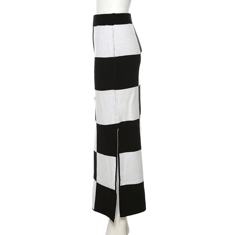 Fashion High Waist Figure Flattering Sheath Checkerboard Plaid Skirt For Women