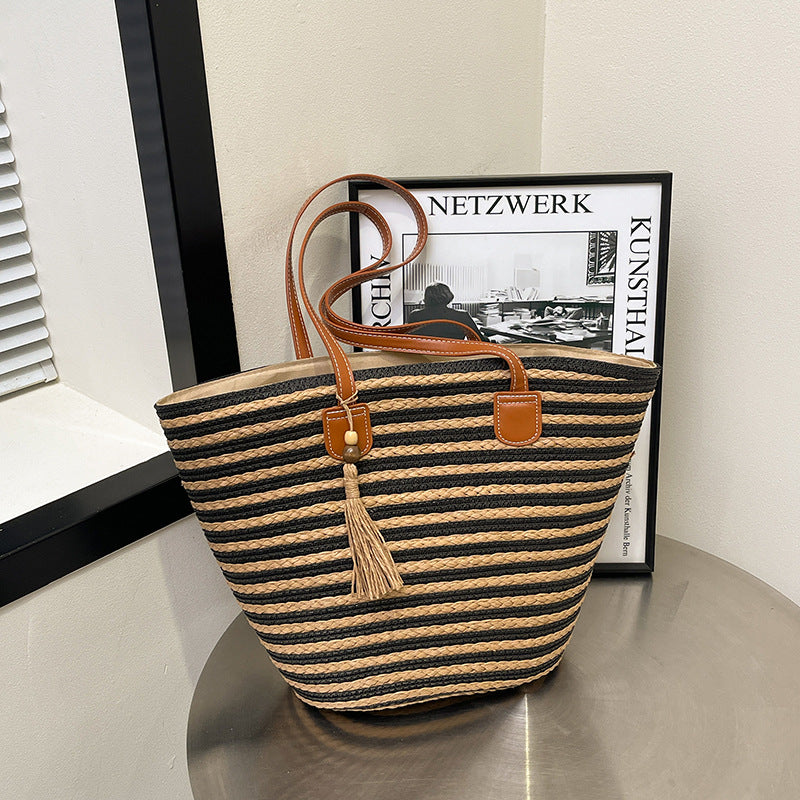 Woven Contrast Color Minimalist Large Capacity Women's Bag