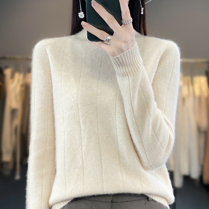 Women's Pullover Half Turtleneck Solid Color Knitted Comfortable Warm Sweater