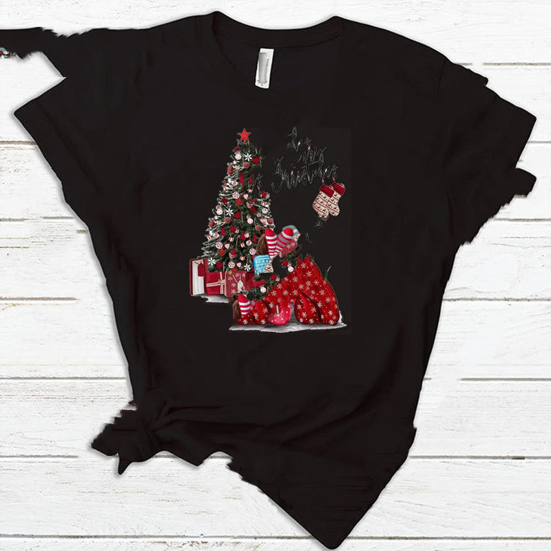 Christmas Santa Elk T-Shirt Couple Short Sleeve
