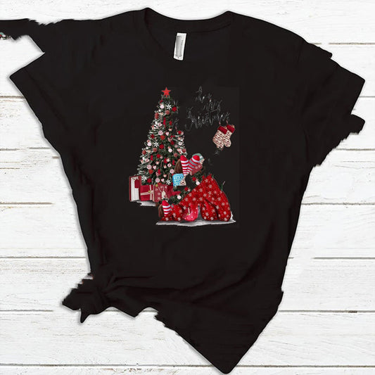 Christmas Santa Elk T-Shirt Couple Short Sleeve