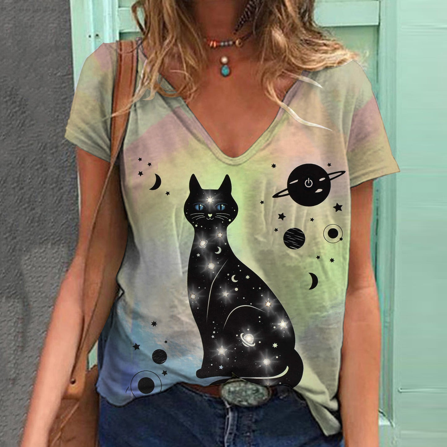 Women's Top Print V-neck Short-sleeved T-shirt