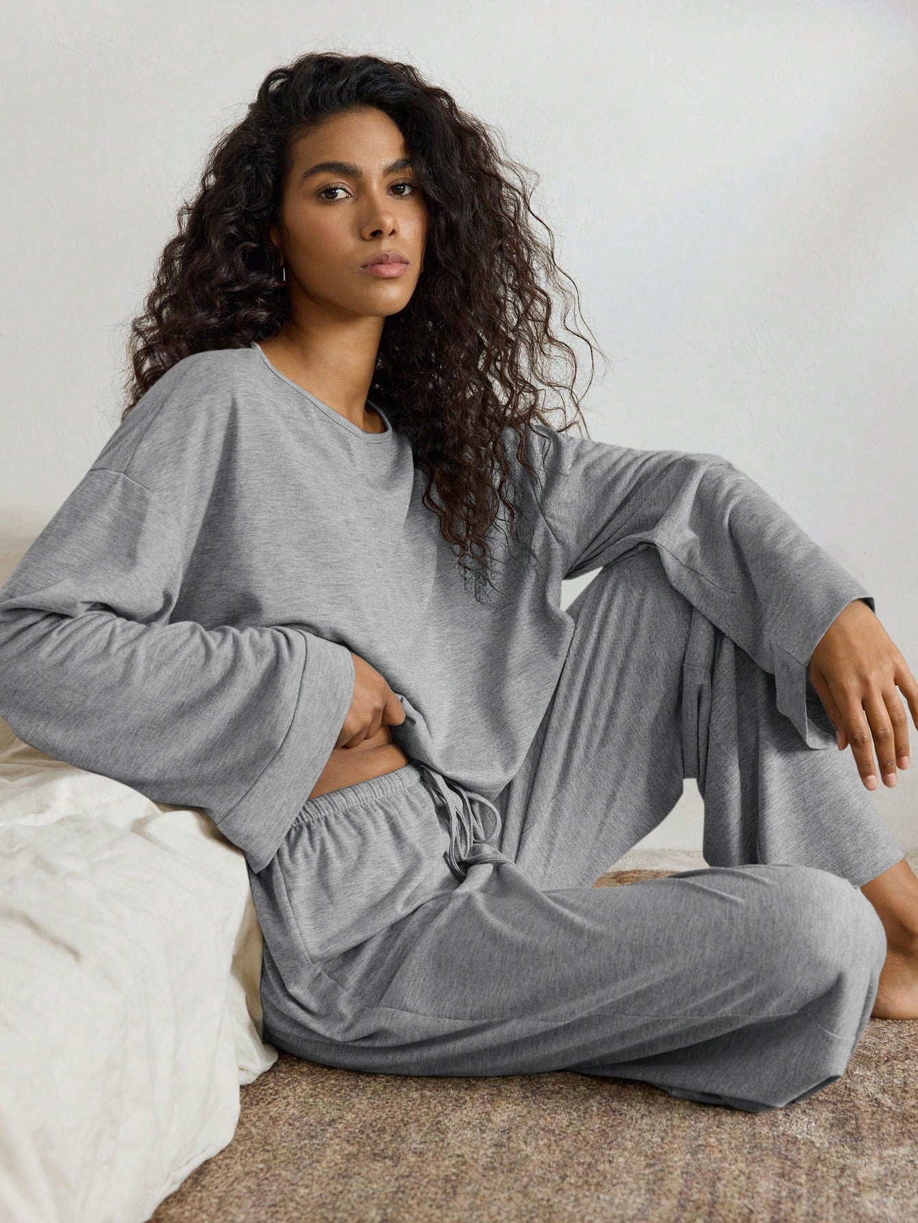 Women's Batwing Sleeve Top And Trousers Lazy Casual Homewear Suit