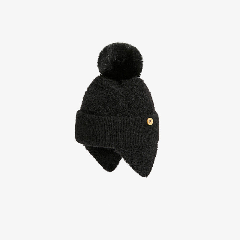Women's Hair Ball Cone Warm Ear Protection Solid Wool Casual Pullover