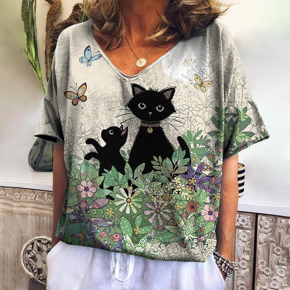 3D Cat Printing Short Sleeve Women's