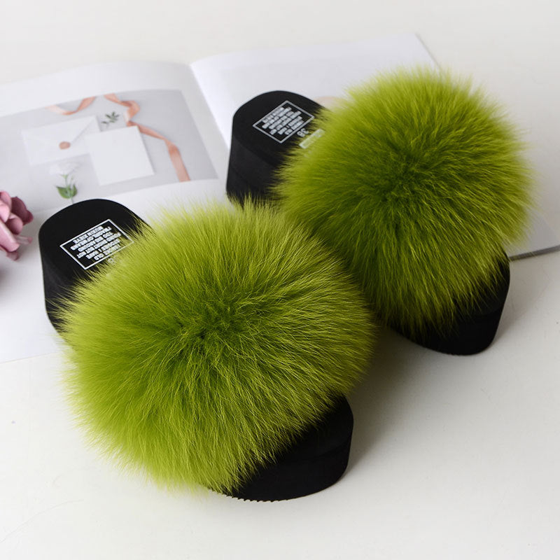 New Fox Fur Women's Sandals Height Increasing Leisure