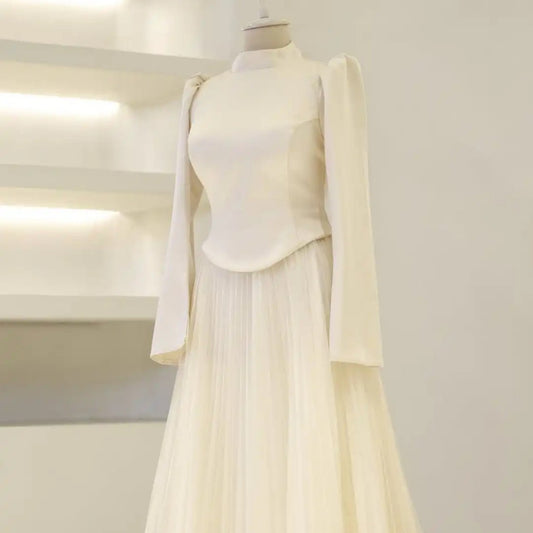 Muslim Attire Formal Dress With Long Sleeves, A Mandarin Collar, And Full Coverage