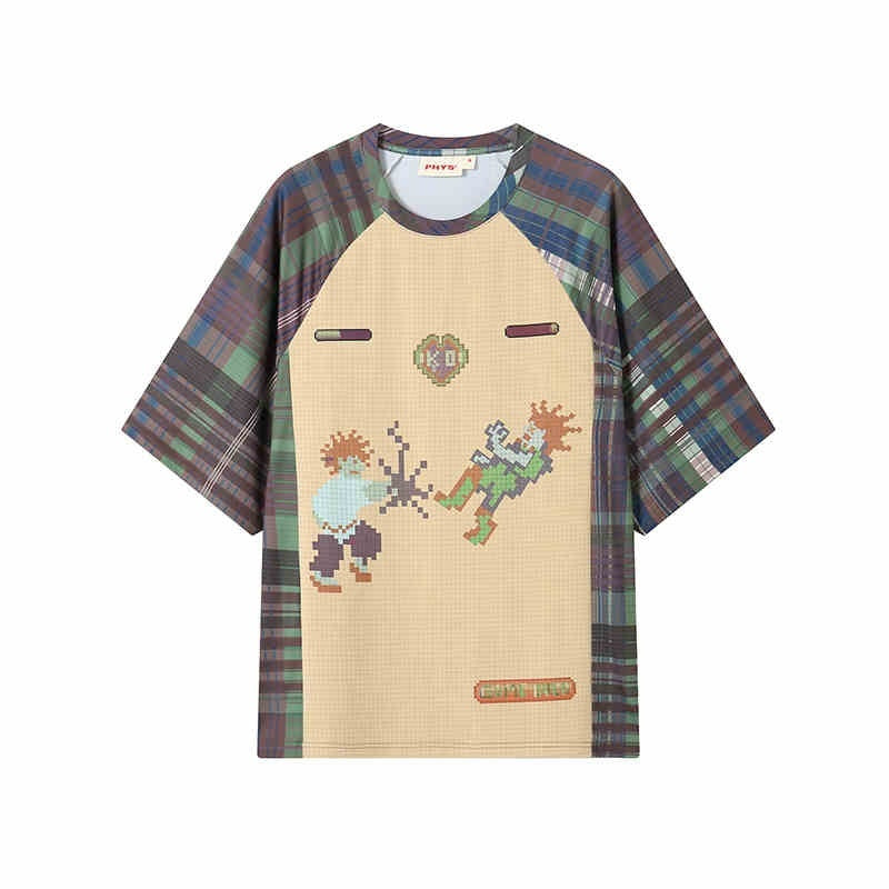Milk Silk Plaid Stitching Breathable Short-sleeved T-shirt Couple