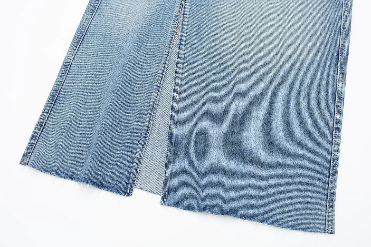 Women's Diagonal Patchwork Mid Rise Denim Skirt