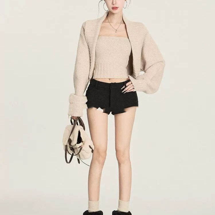 Female Solid Color Retro Lapel Shawl Sweater Coat