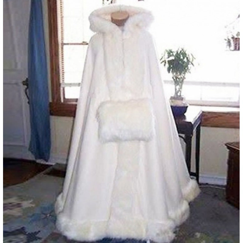 Faux Fur Ladies Winter Warmth And Thick Bridal Cloak