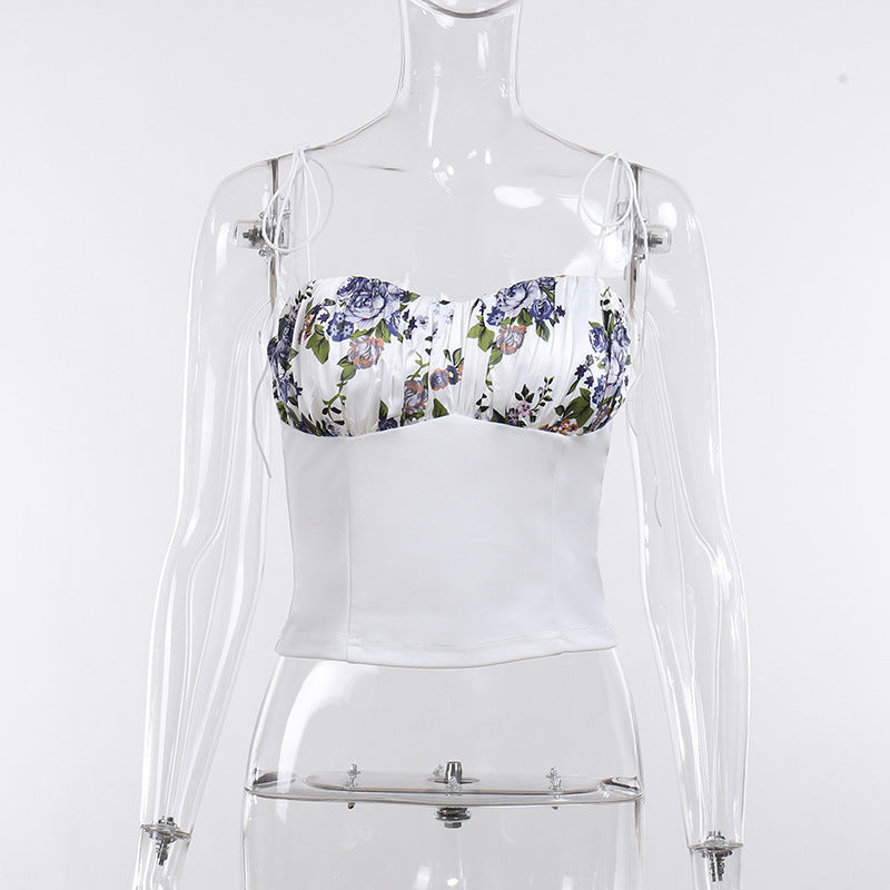 Dyb V-korset Smuk ryg Hot pige blomsterprint lille slynge