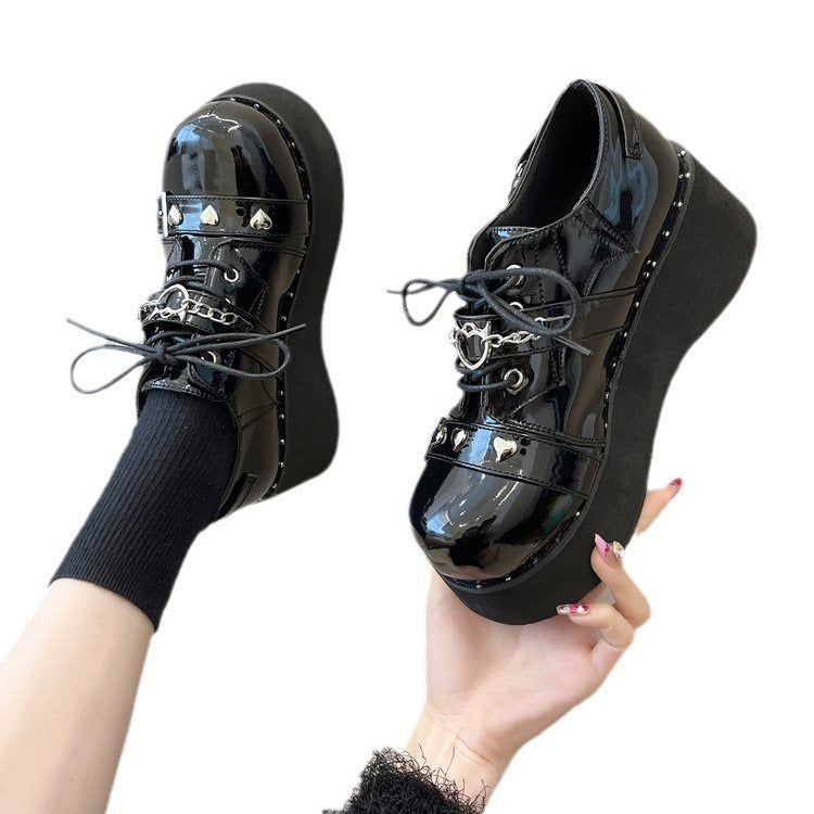Thick Bottom Increased By Student Chain Mary Jane Shoes Black