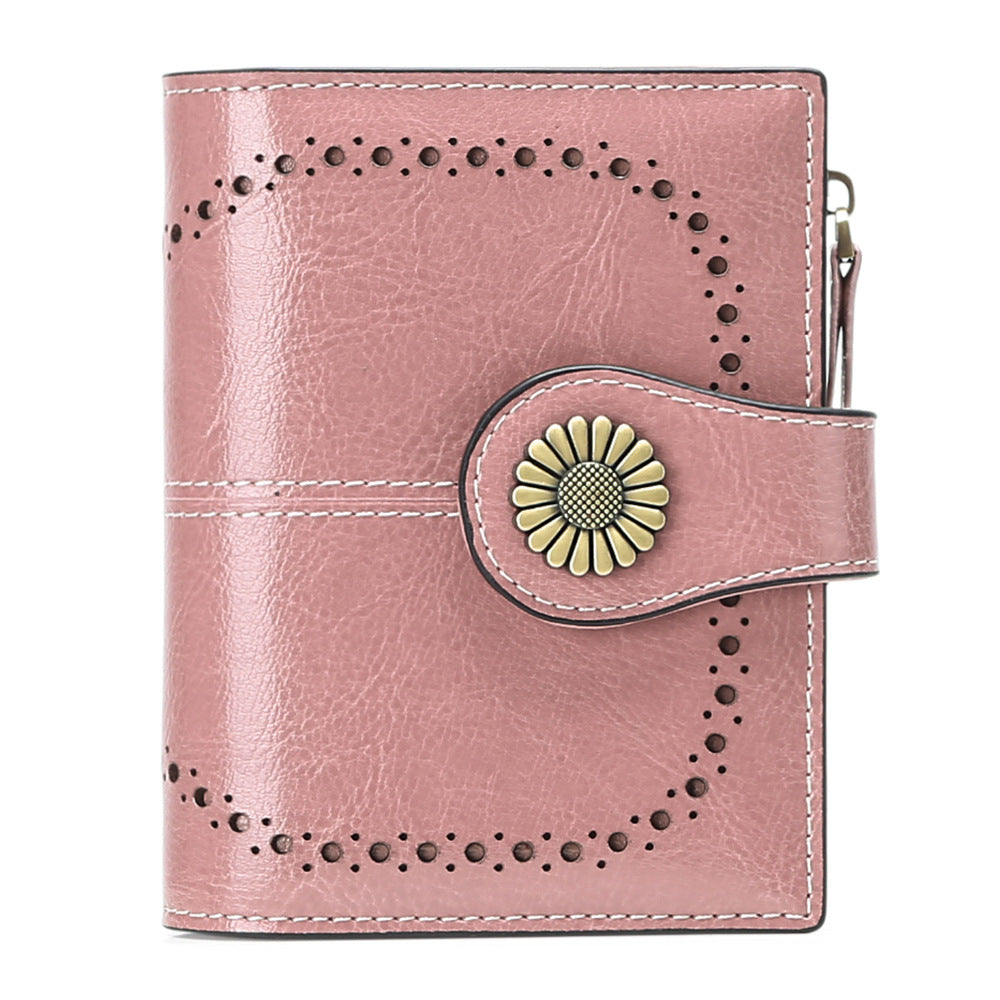 Wallet Women's Short Oil Wax Leather Zipper Card Holder