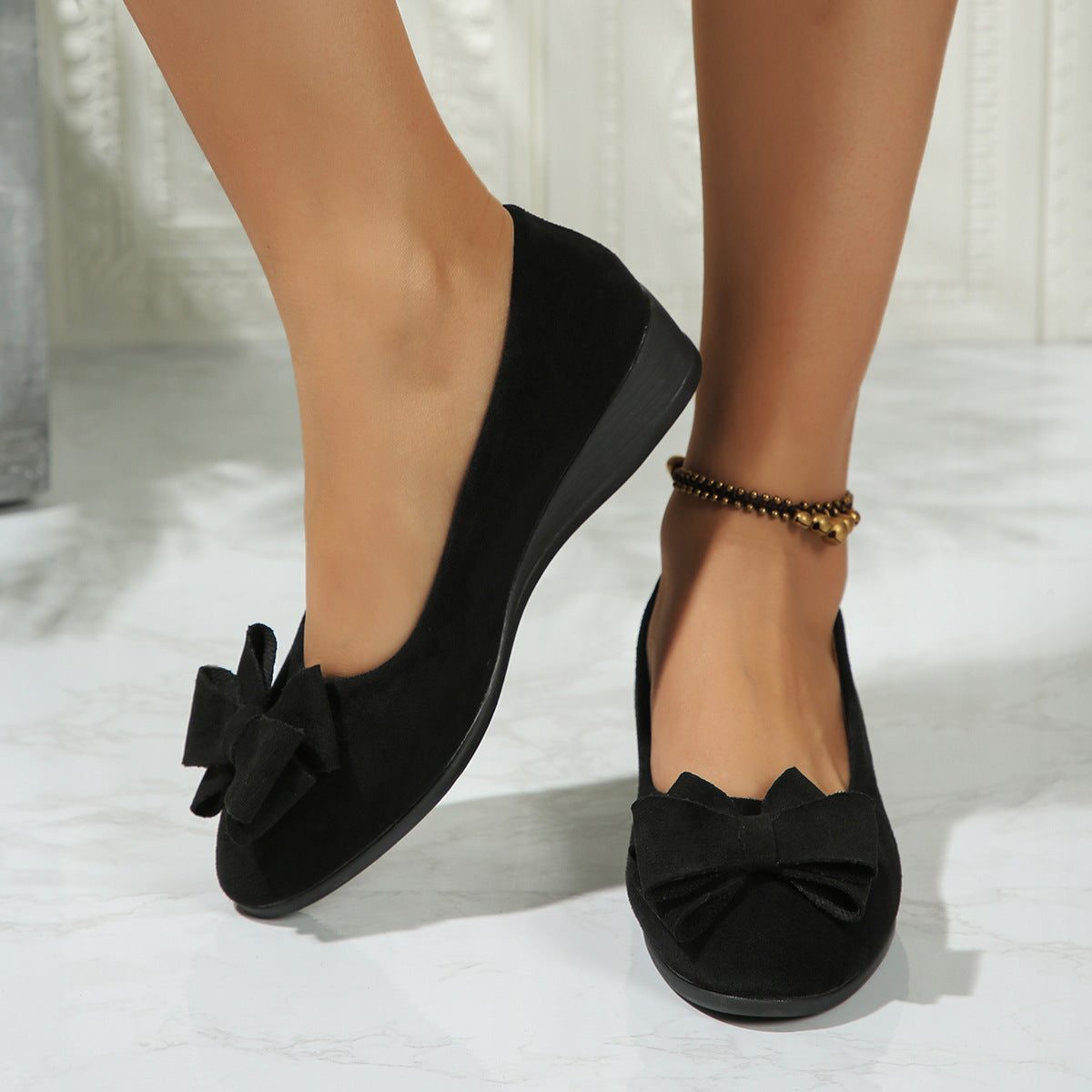 Womens Suede Bowtie Cross-Strap Slip-On Shoes With Elastic Band