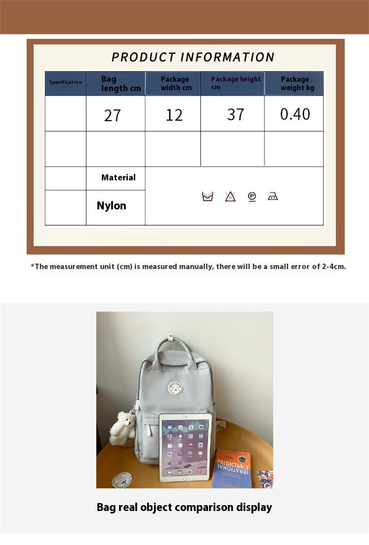 Large Capacity Solid Color Nylon Backpack