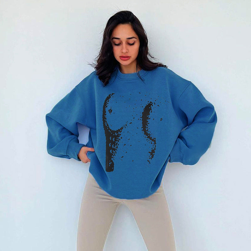Loose Top Simple Printed Round Neck Women's Clothing