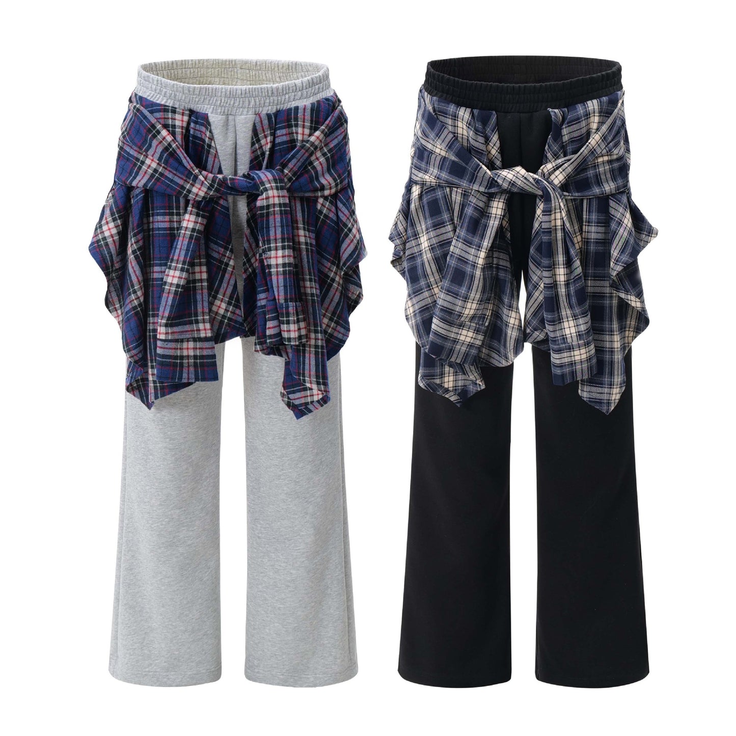 Patch Plaid Fart Curtain Pants Loose Wide-leg Casual Pants