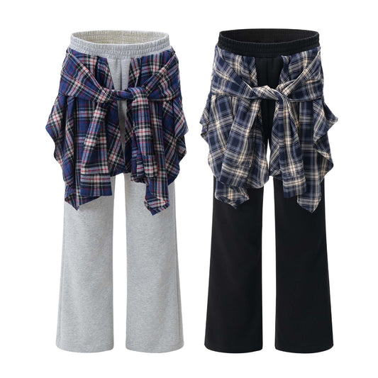 Patch Plaid Fart Curtain Pants Loose Wide-leg Casual Pants