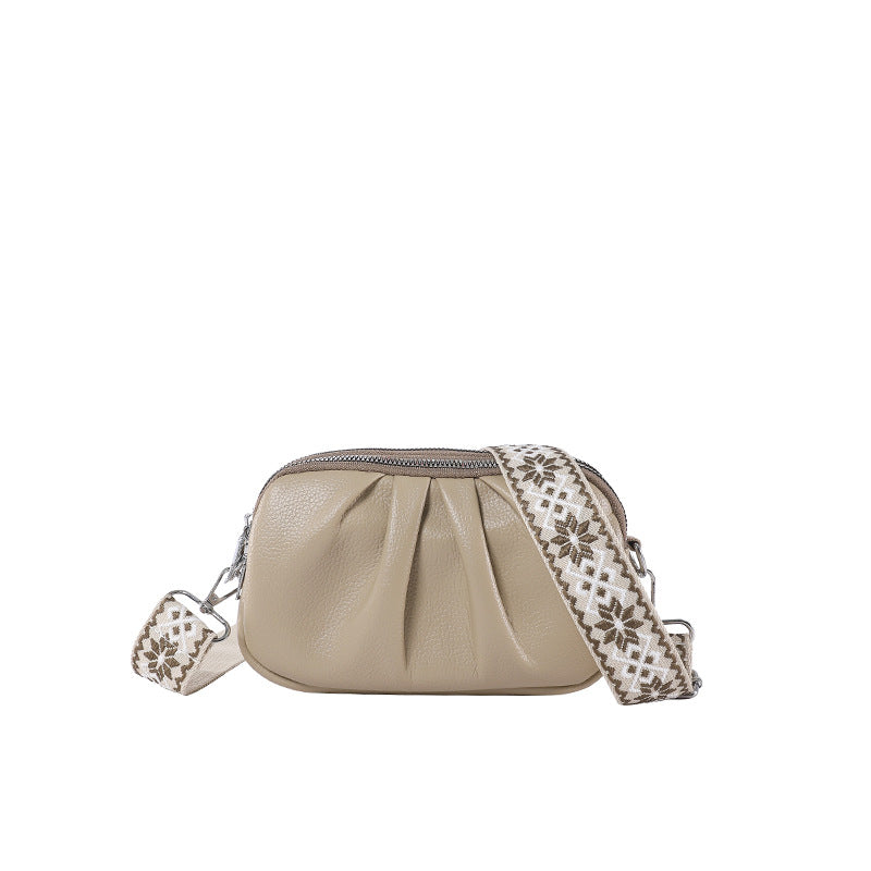 Pure Color All-matching Fashion Pleated Shoulder Niche Korean Casual Messenger Bag