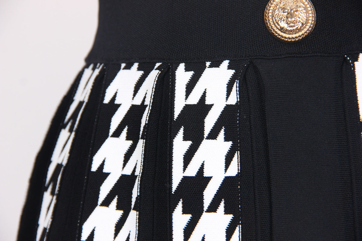 Knitted Houndstooth Little Short Dress