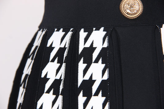Knitted Houndstooth Little Short Dress