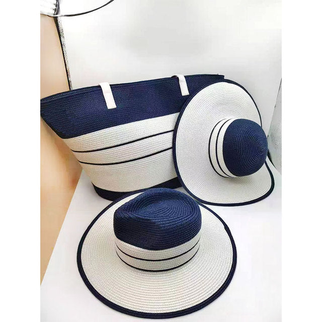 Outdoor Breathable Sun Shade Can Be Folded Large Eaves Striped Straw Hat