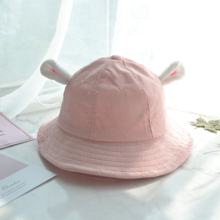 Ears Cute Sweet Soft Girl Corduroy Basin Hat