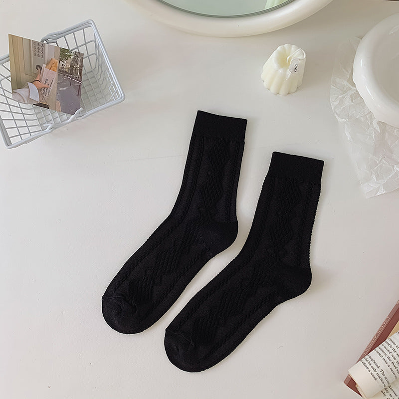 Women's Mid-calf Vintage Solid Colour Stacked Socks