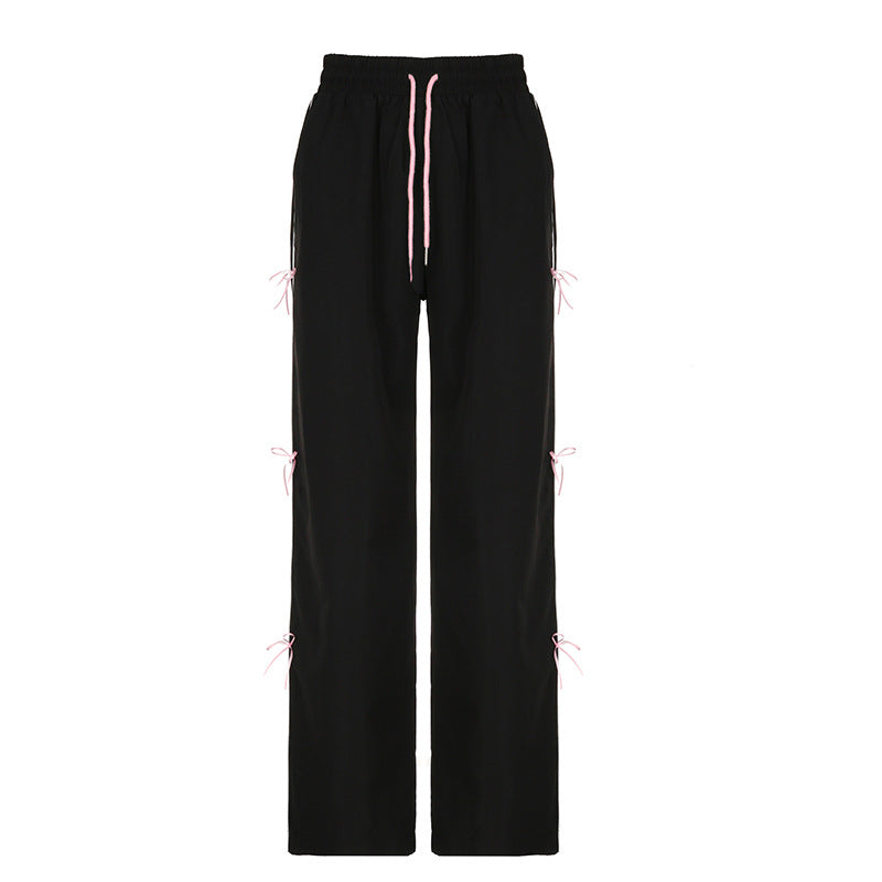 Women's Bow Elastic Waistband Lace-up Casual Pants