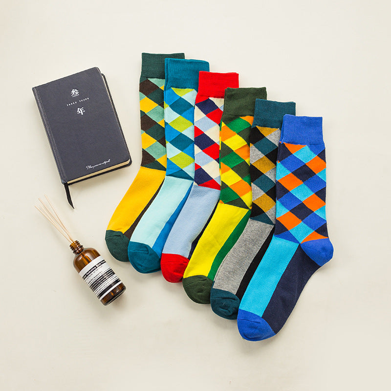 British Style Plaid Retro Contrast Color Harajuku Street Hipster Men's Cotton Socks