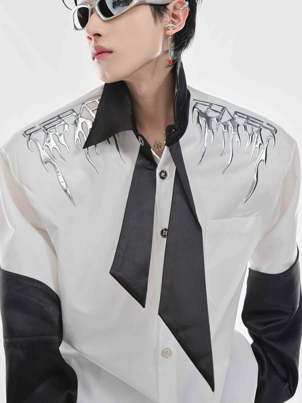 Padded Shoulder Shirt Stitching Design Cardigan Jacket