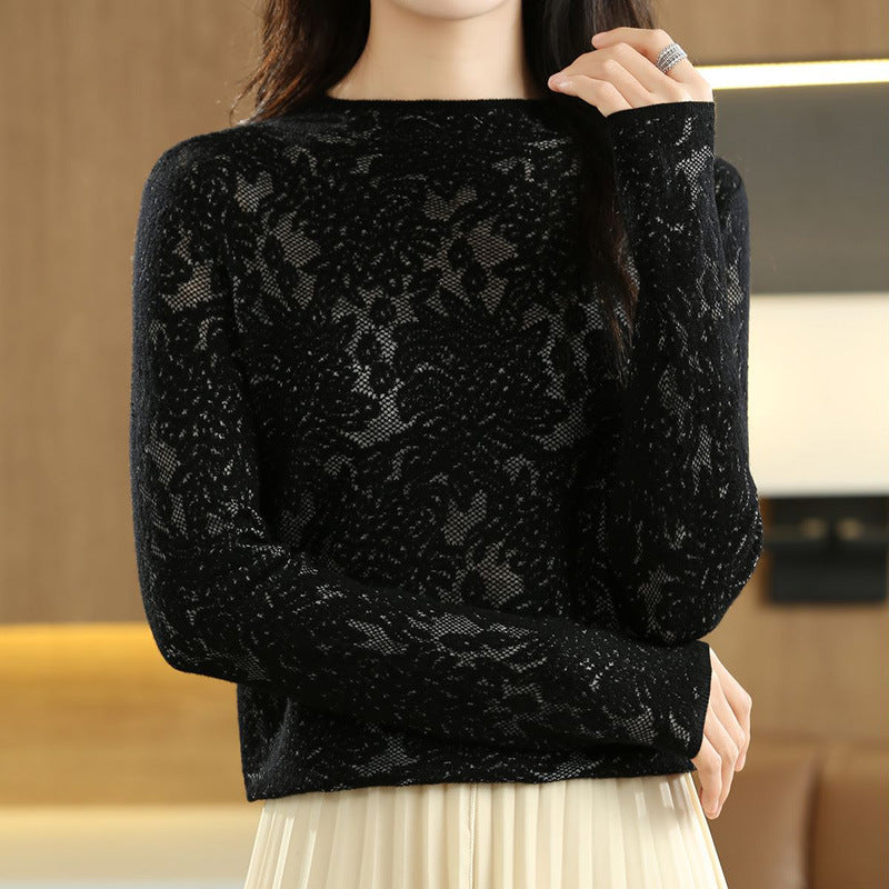 Women's Half Turtleneck Hollow Out Sweater Loose Pullover Fashionable Knitted