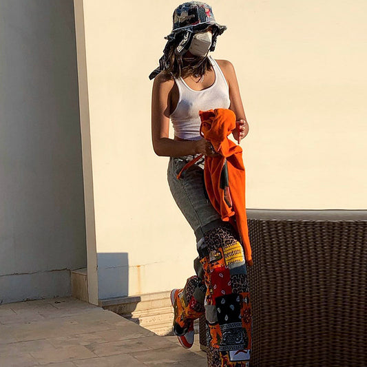 Printed Drawstring Pocket Casual Trousers