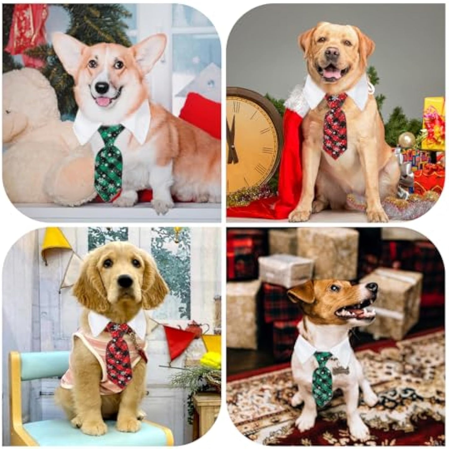 Christmas Dog Necktie, Adjustable Winter Snowflake Pattern Pet Tie Collar With Red Plaid For Small Medium Cat Dog Christmas Weddings Pet Tuxedo Outfit Decoration