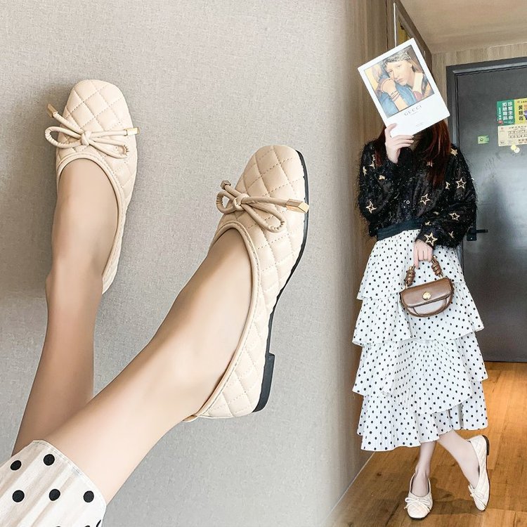 Ladies New Bow Flat Bottom Square Toe Soft Bottom Pumps